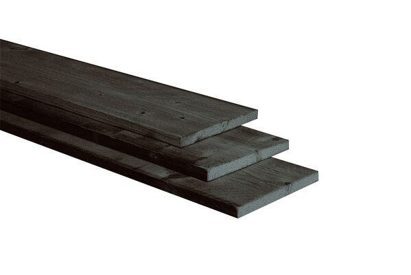 Douglas fijnbezaagde plank 2,5 x 25 x 400 cm, zwart gedompeld.