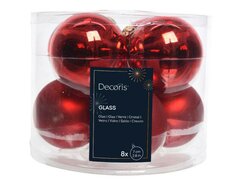 Kerstbal glas, mix, D 7 cm, 8 stuks, Kerstrood - afbeelding 2