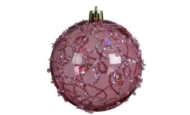 Kerstbal kunststof D 8cm transparant velours roze