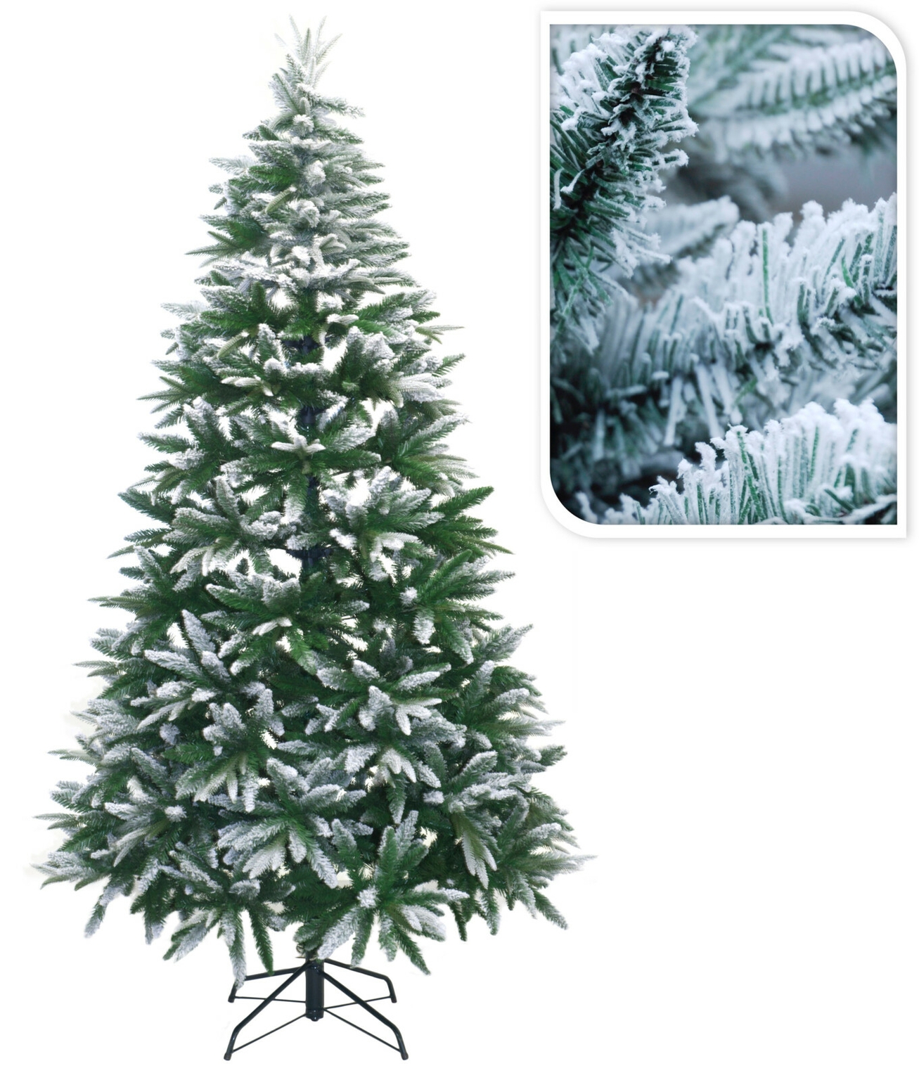 kerstboom met sneeuw pvc 210cm/1492 tips voet metaal Tuincentrum Bull