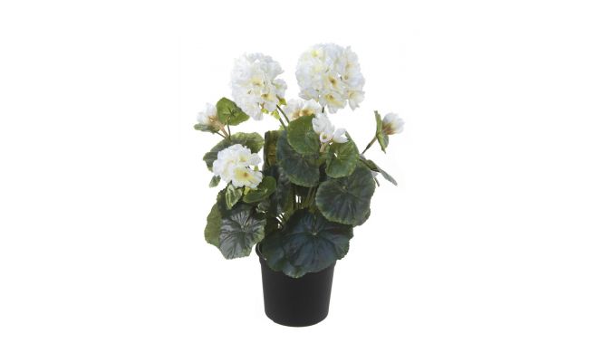 Kunstplant, geranium in pot, wit, h 35 cm