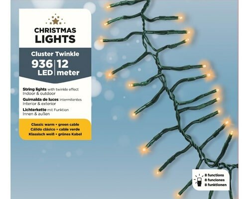 Led cluster, L 12M, 936 lights klassiek warm, Led kerstverlichting - afbeelding 1