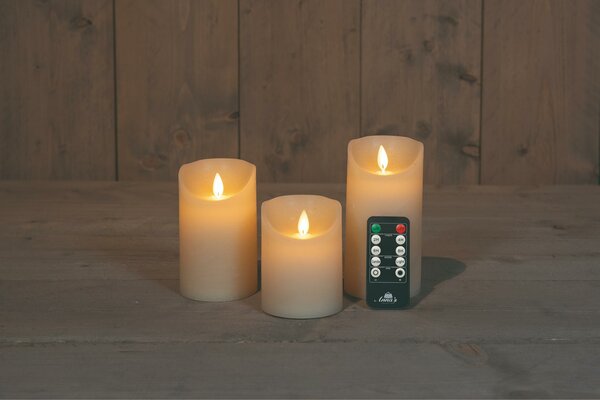 Set van 3 ivoor creme LED stompkaarsen met afstandsbediening