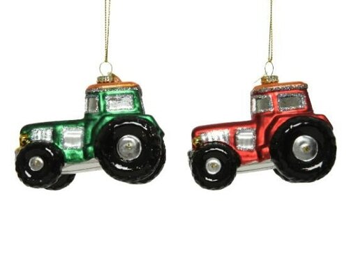 Ornament glas, Tractor, L 9,5 cm, per stuk - afbeelding 1