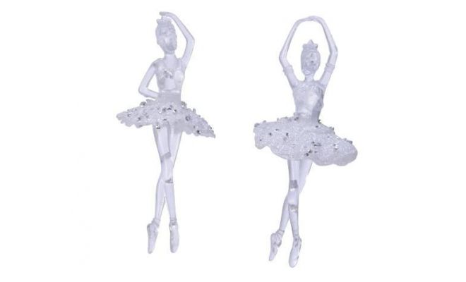 Ornament kunststof ballerina helder/zilver - afbeelding 1