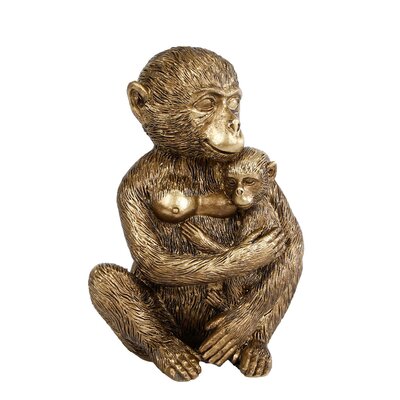 Sculptuur "Monkey with cub" goud polystone 13x9x15cm