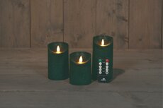 Set van 3x antiek groene LED stompkaarsen met afstandsbediening