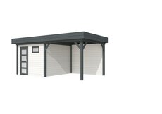 Vuren Topvision Tapuit, 300 x 300 en luifel 300 cm, wanden wit en basis antraciet.