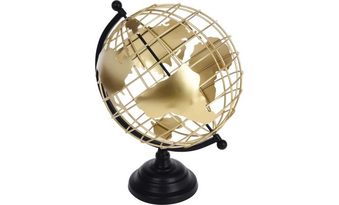Wereldbol, metaal, goud, zwart, b 28 cm, h 35 cm