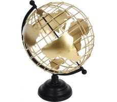 Wereldbol, metaal, goud, zwart, b 28 cm, h 35 cm